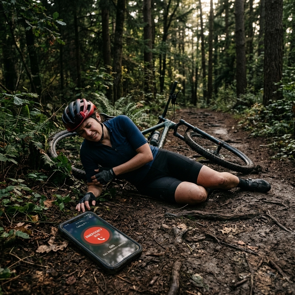 Radfahrerin nutzt nach einem Unfall eine Notfall-App
